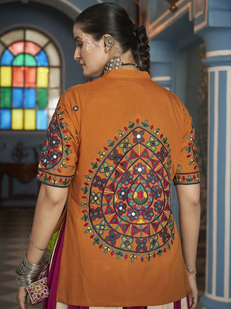 Gorgeous Multi Color Embroidered Navratri Lehenga Choli With Jacket - Ethnic Plus In