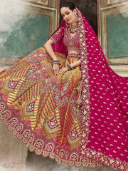 Gorgeous Mustard Embroidered Banarasi Silk Wedding Wear Lehenga Choli - Ethnic Plus In