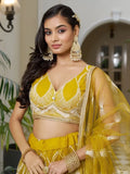 Gorgeous Mustard Yellow Embroidered Net Haldi Wear Lehenga Choli - Ethnic Plus In