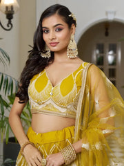Gorgeous Mustard Yellow Embroidered Net Haldi Wear Lehenga Choli - Ethnic Plus In