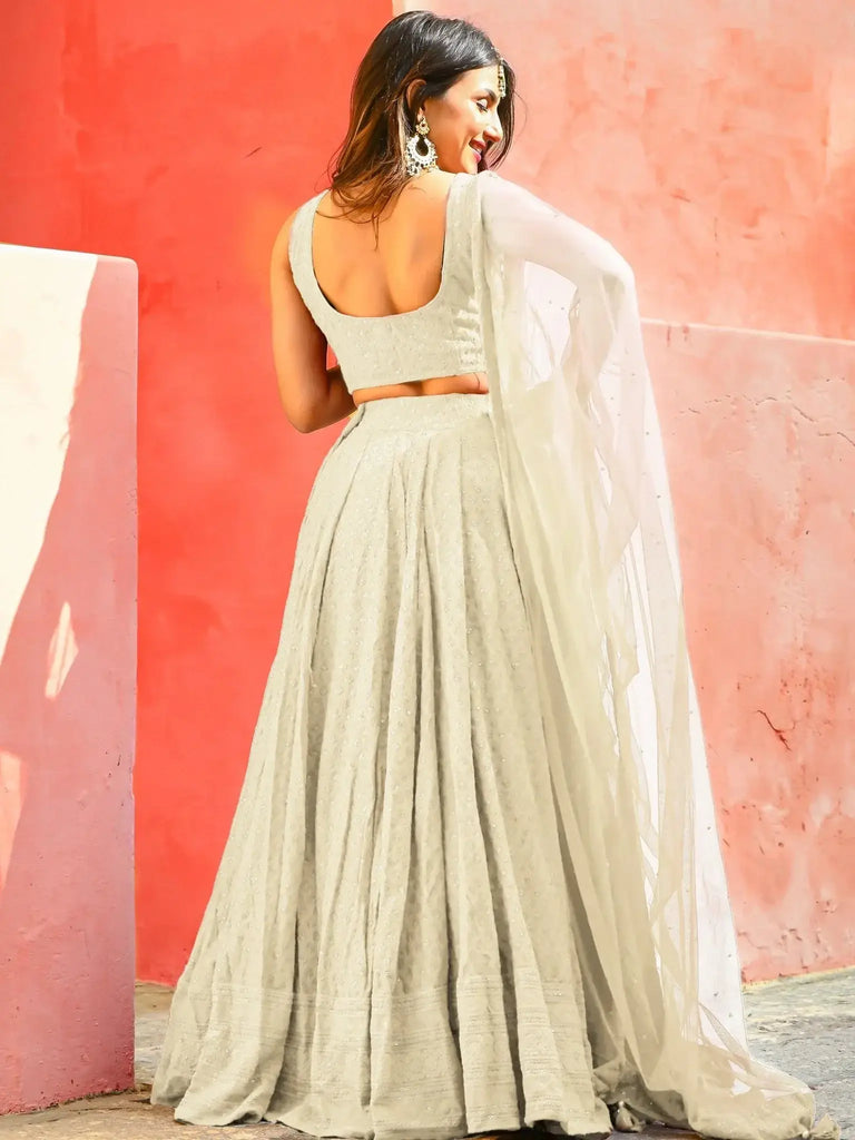 Gorgeous Off - White Sequins Georgette Event Wear Lehenga Choli - Ethnic Plus In