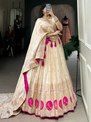 Gorgeous Off - White Silk Wedding Lehenga Choli With Dupatta - Ethnic Plus In