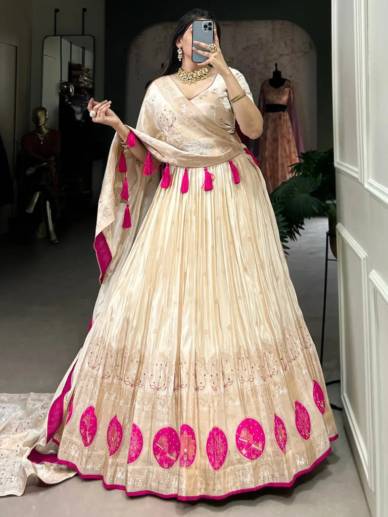 Gorgeous Off - White Silk Wedding Lehenga Choli With Dupatta - Ethnic Plus In