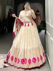 Gorgeous Off - White Silk Wedding Lehenga Choli With Dupatta - Ethnic Plus In