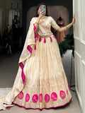 Gorgeous Off - White Silk Wedding Lehenga Choli With Dupatta - Ethnic Plus In