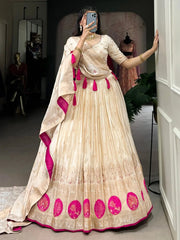 Gorgeous Off - White Silk Wedding Lehenga Choli With Dupatta - Ethnic Plus In
