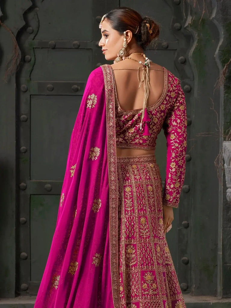 Gorgeous Pink Jarkan Work Georgette Bridal Lehenga Choli With Dupatta - Ethnic Plus In