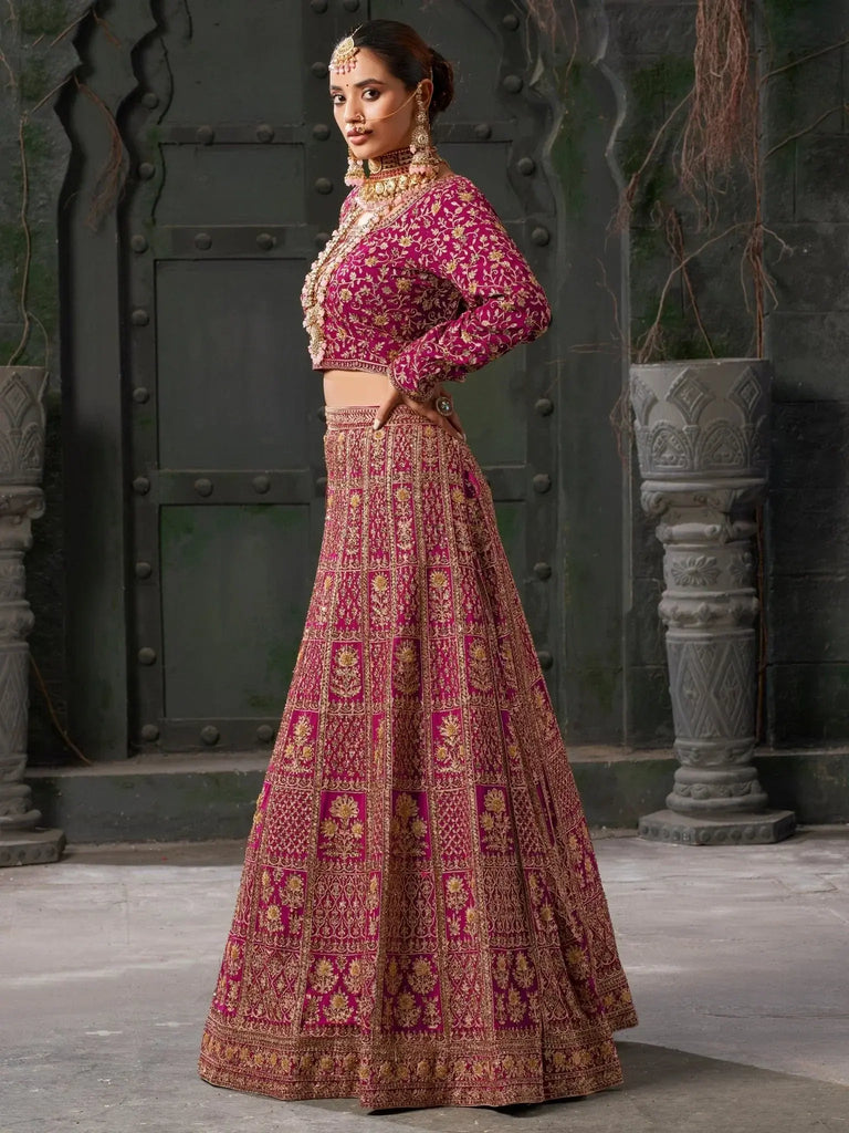Gorgeous Pink Jarkan Work Georgette Bridal Lehenga Choli With Dupatta - Ethnic Plus In