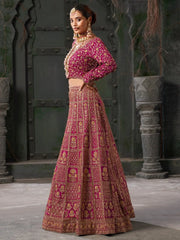 Gorgeous Pink Jarkan Work Georgette Bridal Lehenga Choli With Dupatta - Ethnic Plus In