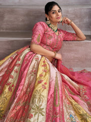 Gorgeous Pink Thread Work Banarasi Silk Wedding Wear Lehenga Choli - Ethnic Plus In