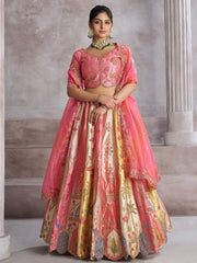 Gorgeous Pink Thread Work Banarasi Silk Wedding Wear Lehenga Choli - Ethnic Plus In