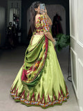 Gorgeous Pista Green Gamthi Work Tussar Silk Navratri Lehenga Choli - Ethnic Plus In