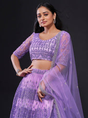 Gorgeous Purple Sequins Net Designer Lehenga Choli With Dupatta - Ethnic Plus In