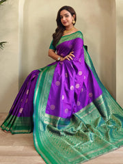 Gorgeous Purple Zari Weaving Silk Office Wear Saree With Blouse - Ethnic Plus In