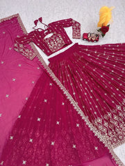 Gorgeous Rani Pink Embroidered Georgette Wedding Wear Lehenga Choli - Ethnic Plus In