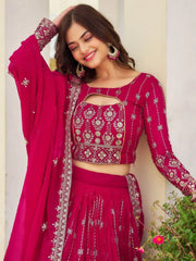 Gorgeous Rani Pink Embroidered Georgette Wedding Wear Lehenga Choli - Ethnic Plus In