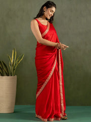 Gorgeous Red Chiffon Bridal Ready To Wear Saree - Ethnic Plus In