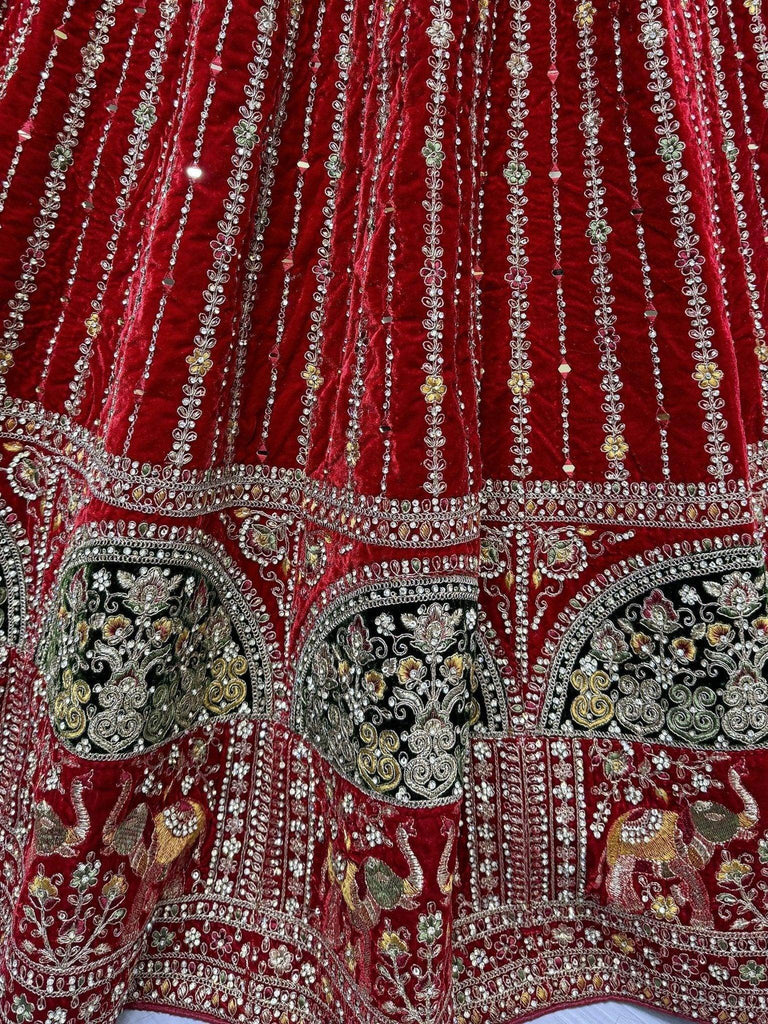 Gorgeous Red Dori Work Velvet Bridal Lehenga Choli With Dupatta - Ethnic Plus In