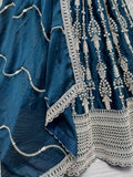 Gorgeous Teal Blue Embroidered Satin Party Wear Lehenga Choli - Ethnic Plus In