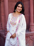 Gorgeous White Thread Embroidered Georgette Sharara Suit - Ethnic Plus In