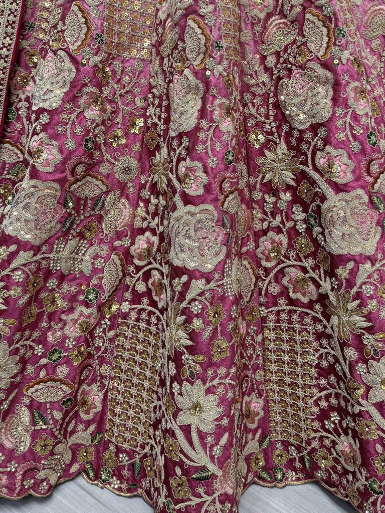 Gorgeous Wine Embroidered Velvet Bridal Lehenga Choli With Dupatta - Ethnic Plus In