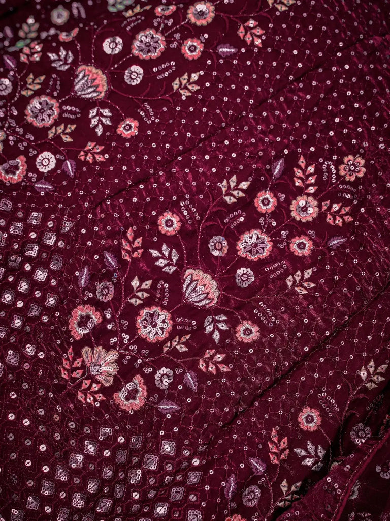 Gorgeous Wine Thread Embroidered Net Lehenga Choli With Dupatta - Ethnic Plus In