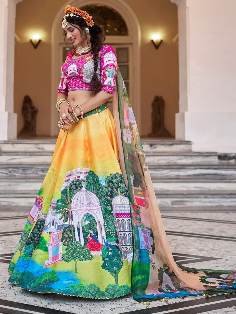 Gorgeous Yellow Printed Art Silk Traditional Lehenga Choli With Dupatta - Ethnic Plus In