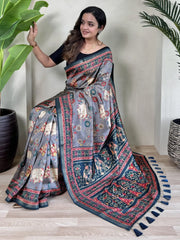 Gorgeous Blue Pichwai Printed Viscose Event Wear Saree With Blouse