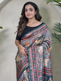 Gorgeous Blue Pichwai Printed Viscose Event Wear Saree With Blouse