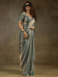 Gorgeous Dusty Blue Satin Bollywood Pre-Stitched Saree With Blouse