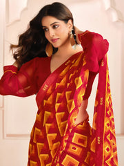 Gorgeous Red Digital Printed Georgette Event Wear Saree With Blouse