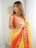 Gorgeous Yellow Thread Embroidered Georgette Casual Wear Saree