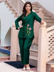 Graceful Green Silk Blend Hand Work Co - ord Set - Ethnic Plus In