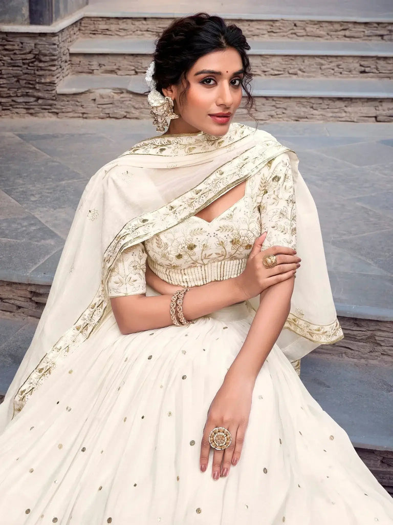 Graceful Off - White Sequins Silk Bridesmaid Lehenga Choli With Dupatta - Ethnic Plus In