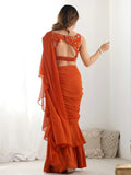 Graceful Rust Zari Embroidered Georgette Ready To Wear Sharara Saree - Ethnic Plus In