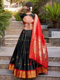 Great Black Zari Weaving Jacquard Festive Wear Lehenga Choli - Ethnic Plus In