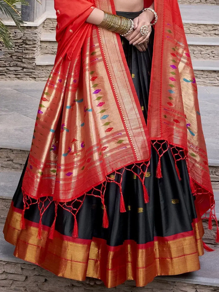Great Black Zari Weaving Jacquard Festive Wear Lehenga Choli - Ethnic Plus In