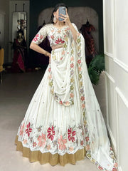 Great Off - White Floral Embroidered Georgette Sangeet Wear Lehenga Choli - Ethnic Plus In