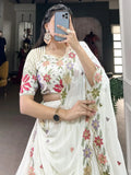 Great Off - White Floral Embroidered Georgette Sangeet Wear Lehenga Choli - Ethnic Plus In