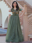 Elegant Green Organza Embroidered Traditional Gown With Koti