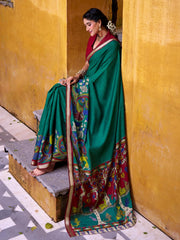Tantalizing Green Kalamkari Printed Chanderi Saree With Blouse