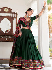 Stunning Green Tussar Silk Printed Lehenga Choli With Dupatta