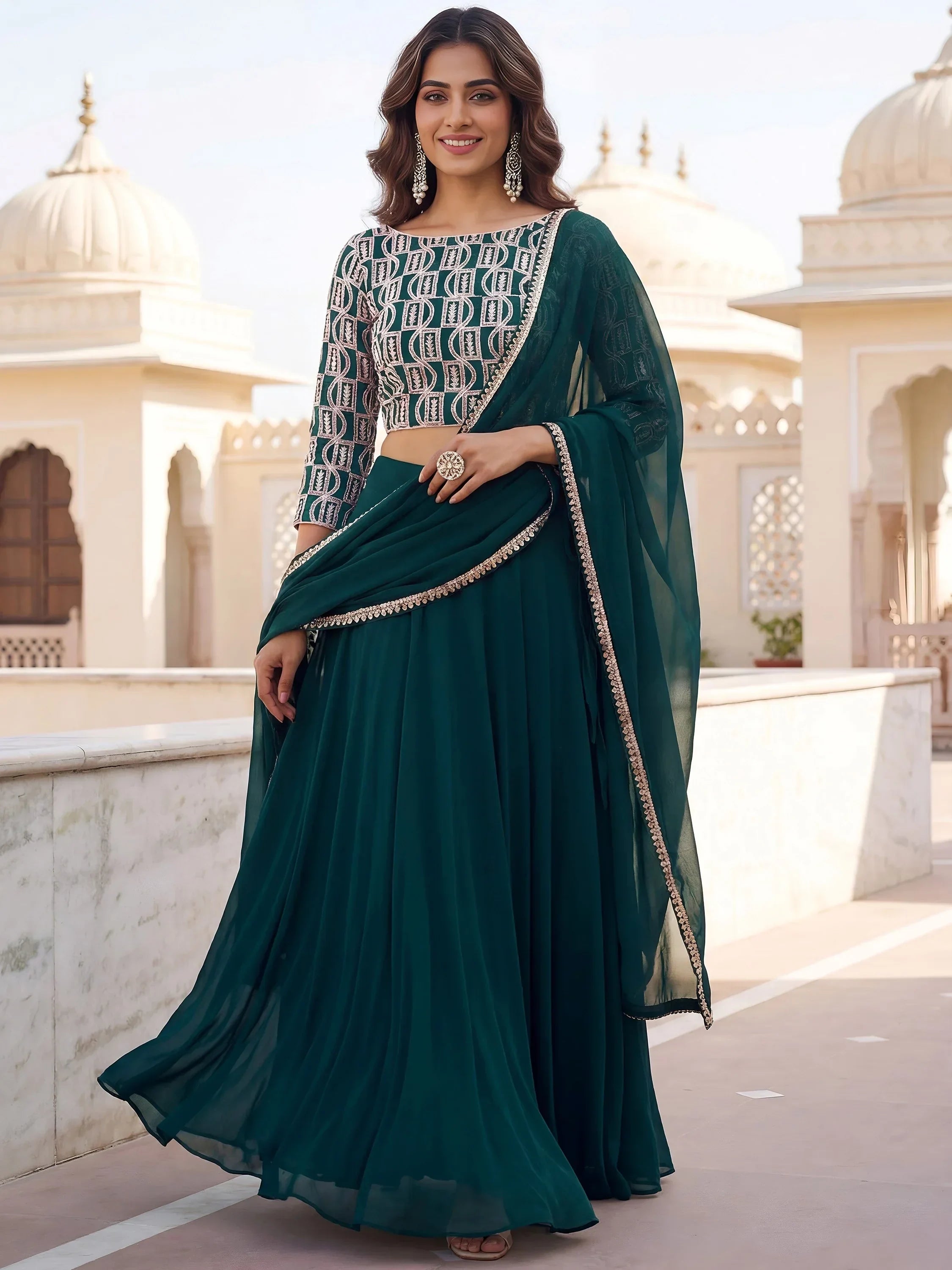 Incredible Green Embroidered Georgette Wedding Wear Lehenga Choli