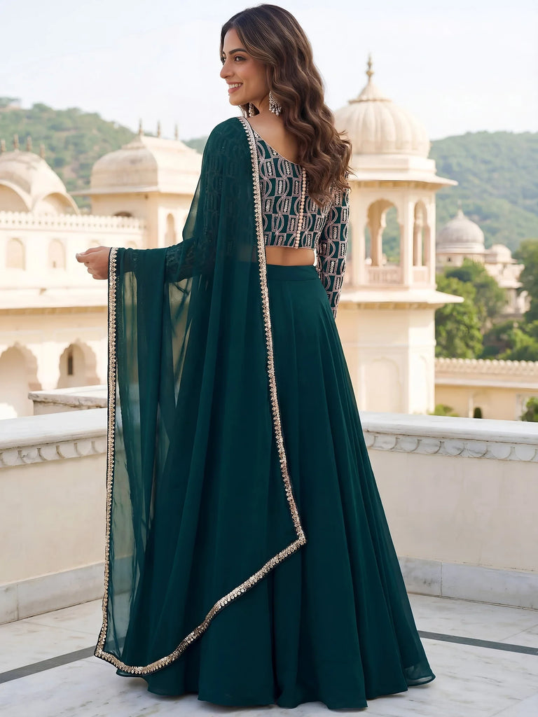 Incredible Green Embroidered Georgette Wedding Wear Lehenga Choli