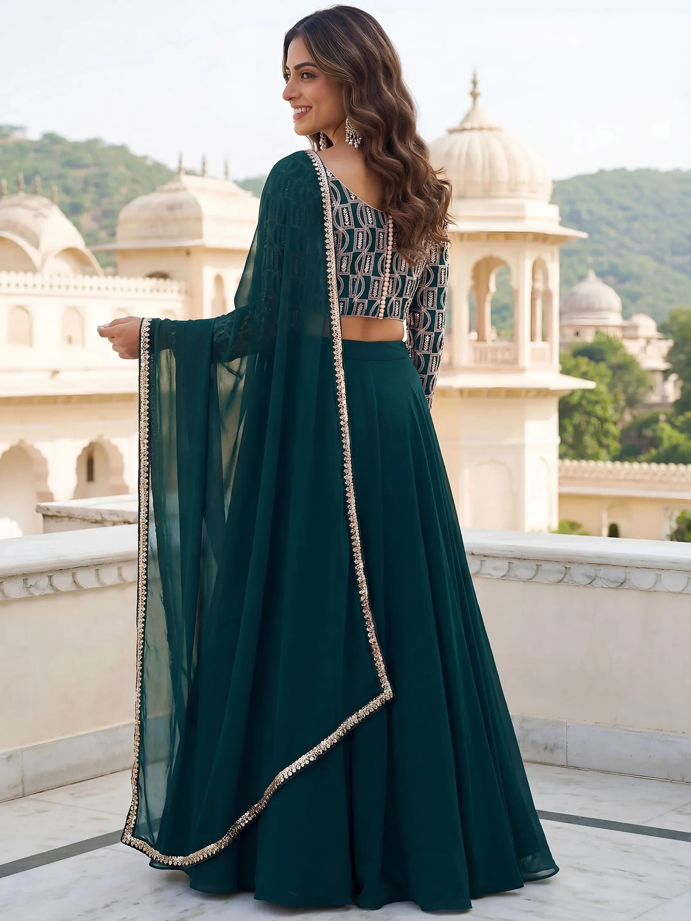 Incredible Green Embroidered Georgette Wedding Wear Lehenga Choli