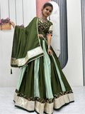 Glamorous Green Pure Cotton Border Work Navratri Wear Lehenga Choli