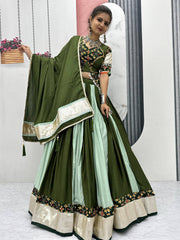 Glamorous Green Pure Cotton Border Work Navratri Wear Lehenga Choli
