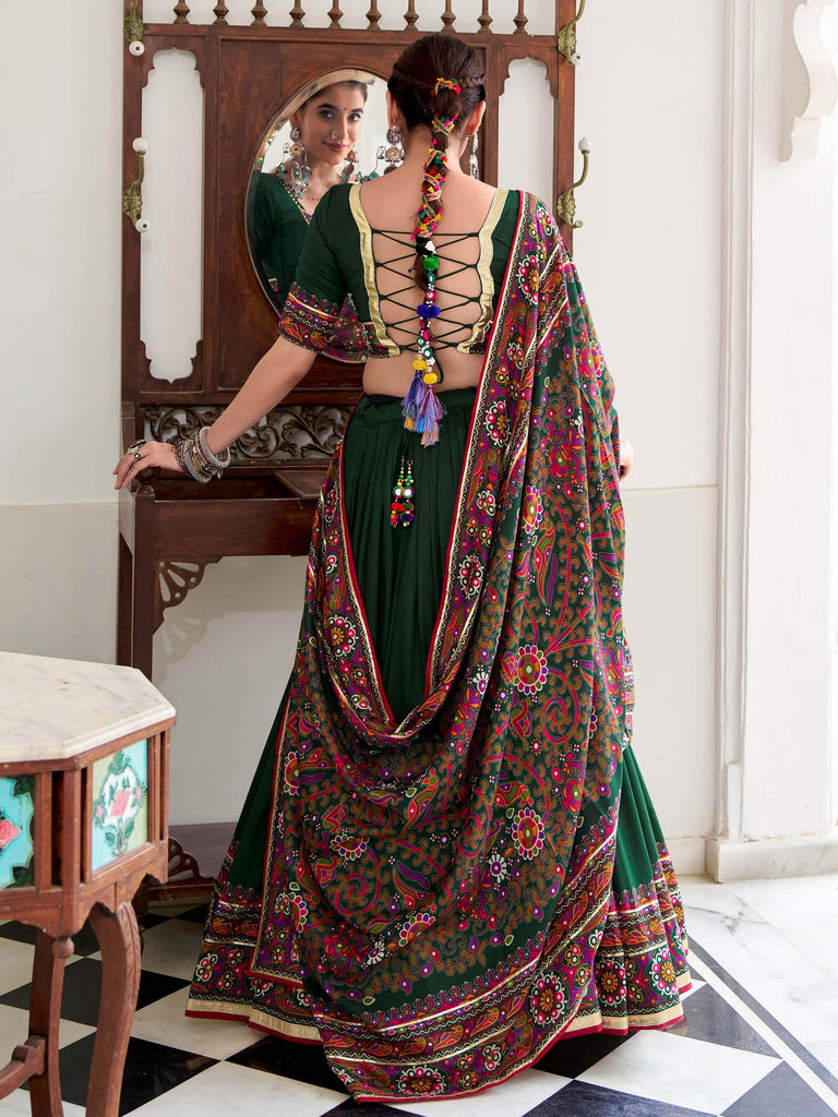 Stunning Green Tussar Silk Printed Lehenga Choli With Dupatta
