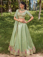 Royal Pista Green Bead Embroidery Silk Mehendi Wear Lehenga Choli
