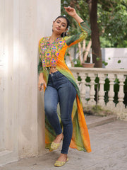 Adorable Green Georgette Bandhani Printed Festival Wear Kurti